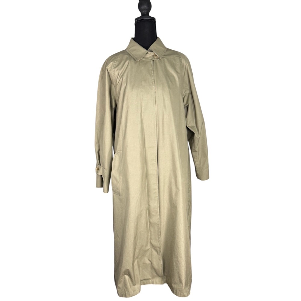 London Fog Vintage Khaki Trench Coat Women 14 Pet. Tan Longline Rain Jacket